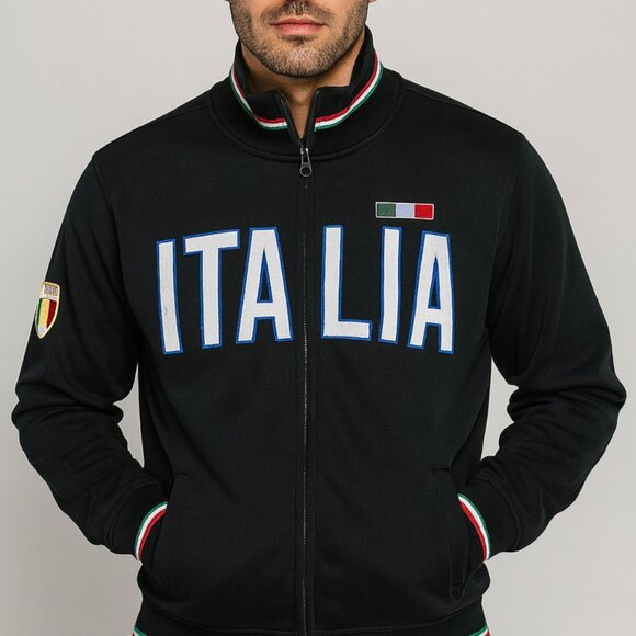 Italia Other - Retro Italia Track Jacket Full Zip Black Red Green White Trim Italy Flag Mens XL